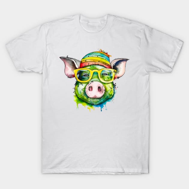 funny pig with glasses T-Shirt by HJstudioDesigns